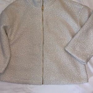 Anne Klein Cream Bouclé Teddy Zip Jacket with Gold Zipper